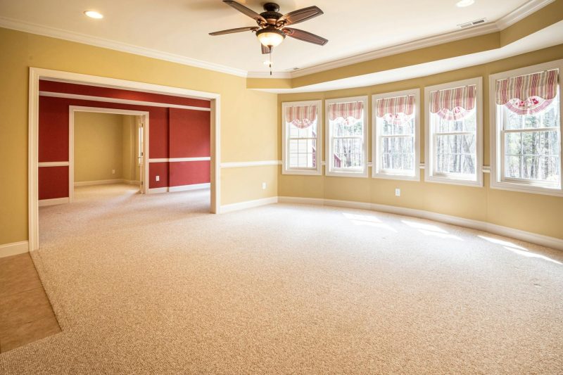Blog 8 Bright empty room with carpet and ceiling fan